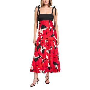 Amur Womens Selna Silk-Blend Midi Dress, Red